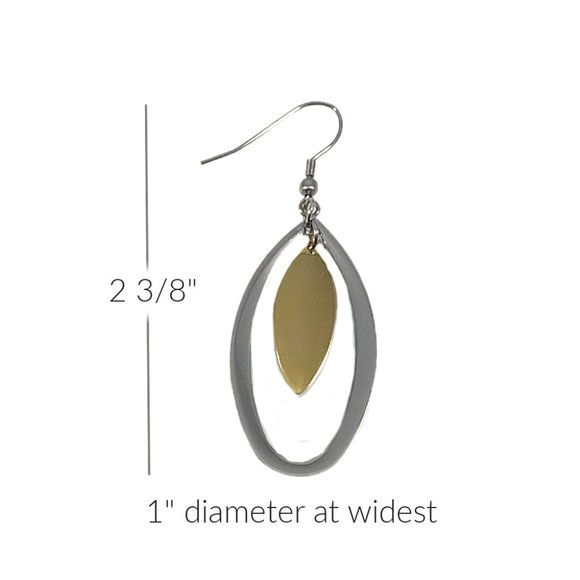 Stainless Steel Oval Drop Earrings Long Dangle - Picture 3 of 3